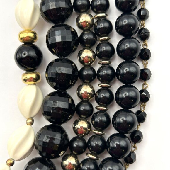 Vintage Black White Gold Beaded Necklace Lot 6 Wear Resell Craft - Picture 7 of 10